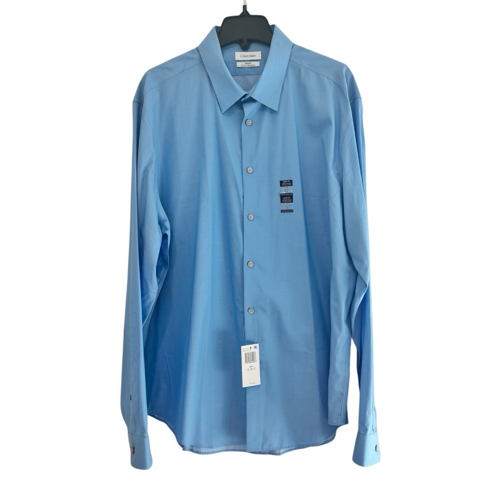 Calvin Klein Men's Slim Fit Non-Iron Herringbone Dress Shirt 18” Neck 36”-37” Sl